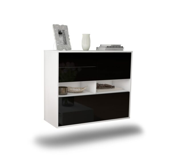 Sideboard Salt Lake City | hängend | Korpus Weiß | Front in Hochglanz Schwarz | 92x79x35cm (BxHxT)