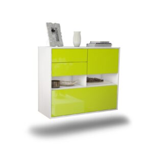 Sideboard Salt Lake City | hängend | Korpus Weiß | Front in Hochglanz Grün | 92x79x35cm (BxHxT)