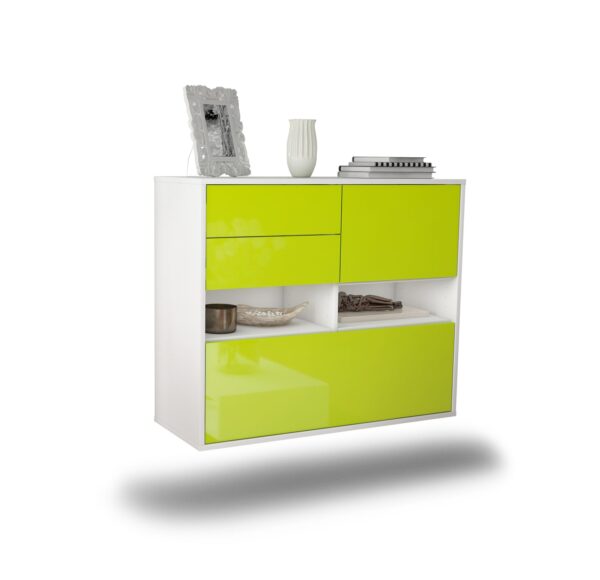 Sideboard Salt Lake City | hängend | Korpus Weiß | Front in Hochglanz Grün | 92x79x35cm (BxHxT)
