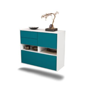 Sideboard Salt Lake City | hängend | Korpus Weiß | Front in Türkis | 92x79x35cm (BxHxT)