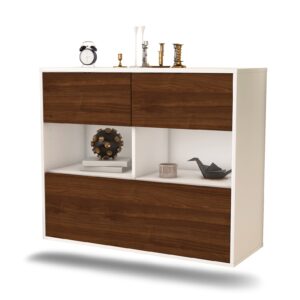Sideboard Newport News | hängend | Korpus Weiß | Front in Walnuss Holz Optik | 92x79x35cm (BxHxT)