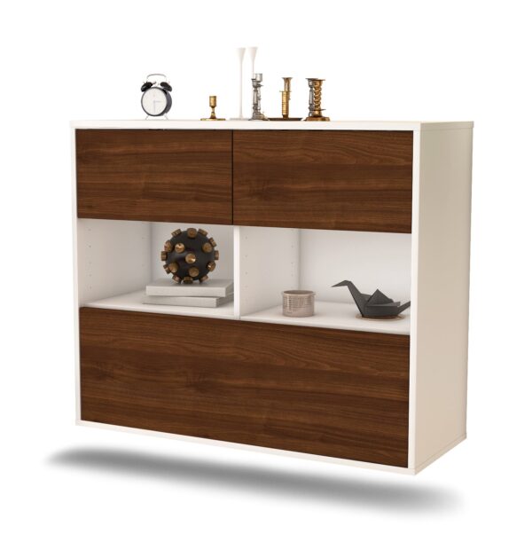 Sideboard Newport News | hängend | Korpus Weiß | Front in Walnuss Holz Optik | 92x79x35cm (BxHxT)