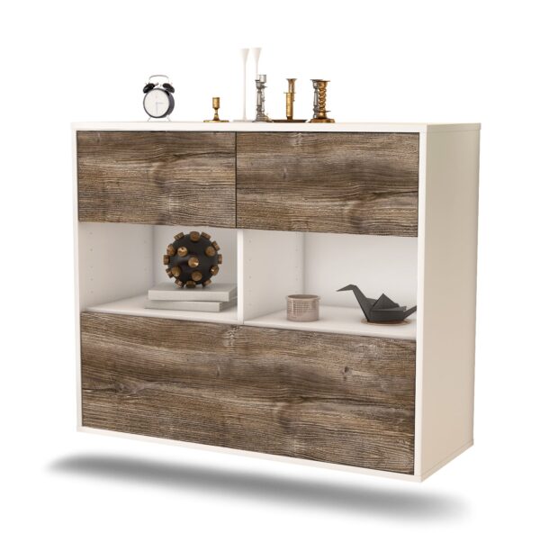 Sideboard Newport News | hängend | Korpus Weiß | Front in Treibholz Holz Optik | 92x79x35cm (BxHxT)