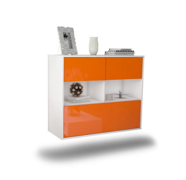 Sideboard Newport News | hängend | Korpus Weiß | Front in Hochglanz Orange | 92x79x35cm (BxHxT)