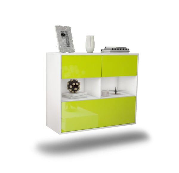 Sideboard Newport News | hängend | Korpus Weiß | Front in Hochglanz Grün | 92x79x35cm (BxHxT)