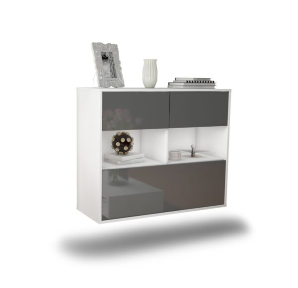Sideboard Newport News | hängend | Korpus Weiß | Front in Hochglanz Grau | 92x79x35cm (BxHxT)