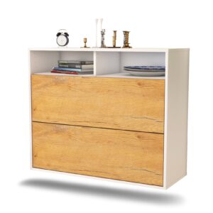 Sideboard Spring Valley | hängend | Korpus Weiß | Front in Eiche Holz Optik | 92x79x35cm (BxHxT)