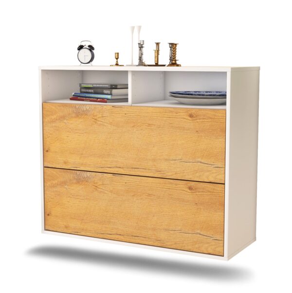 Sideboard Spring Valley | hängend | Korpus Weiß | Front in Eiche Holz Optik | 92x79x35cm (BxHxT)