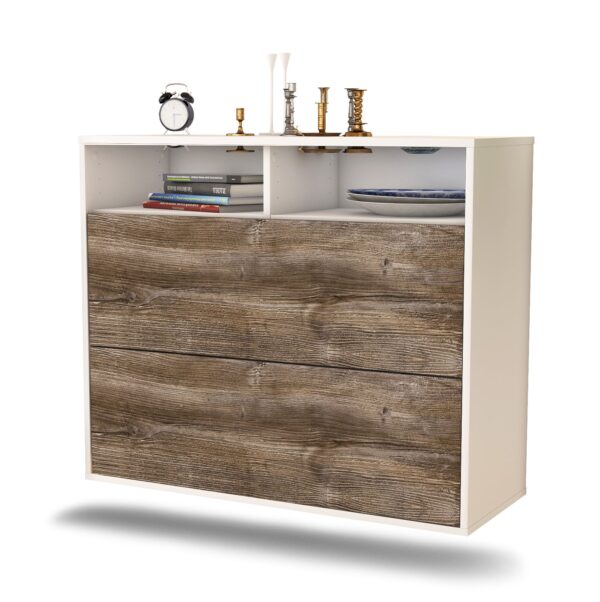 Sideboard Spring Valley | hängend | Korpus Weiß | Front in Treibholz Holz Optik | 92x79x35cm (BxHxT)