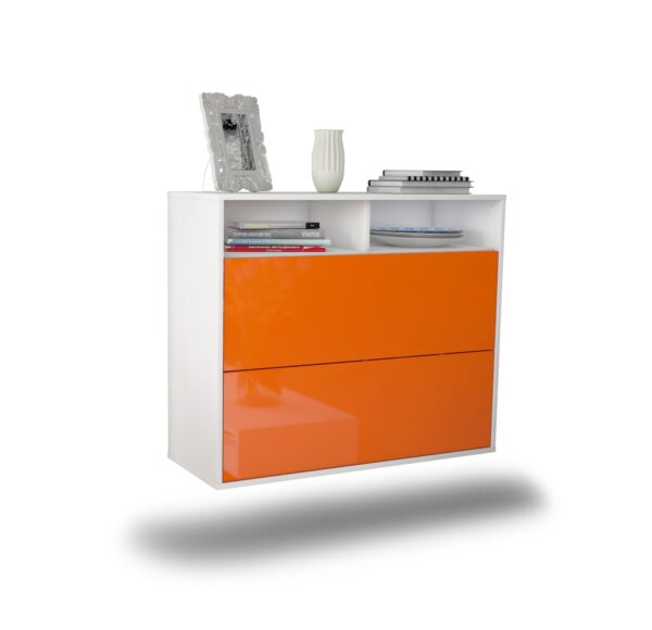 Sideboard Spring Valley | hängend | Korpus Weiß | Front in Hochglanz Orange | 92x79x35cm (BxHxT)