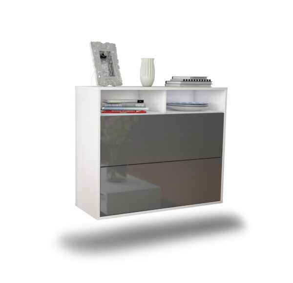 Sideboard Spring Valley | hängend | Korpus Weiß | Front in Hochglanz Grau | 92x79x35cm (BxHxT)