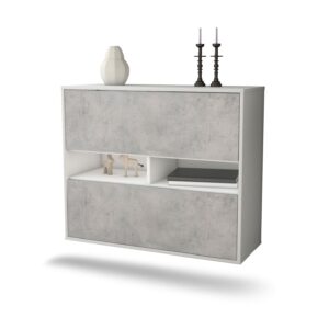 Sideboard Jackson | hängend | Korpus Weiß | Front in Beton Optik | 92x79x35cm (BxHxT)
