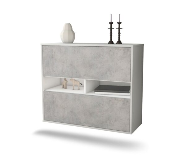Sideboard Jackson | hängend | Korpus Weiß | Front in Beton Optik | 92x79x35cm (BxHxT)