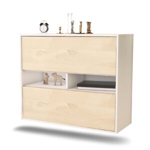 Sideboard Jackson | hängend | Korpus Weiß | Front in Zeder Holz Optik | 92x79x35cm (BxHxT)