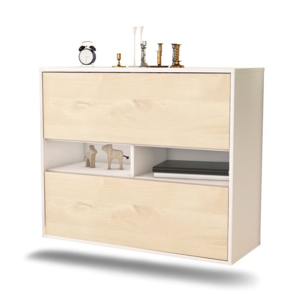 Sideboard Jackson | hängend | Korpus Weiß | Front in Zeder Holz Optik | 92x79x35cm (BxHxT)