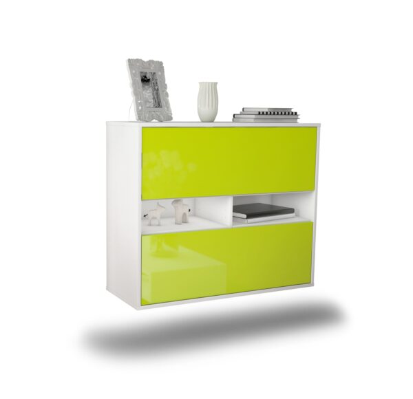 Sideboard Jackson | hängend | Korpus Weiß | Front in Hochglanz Grün | 92x79x35cm (BxHxT)