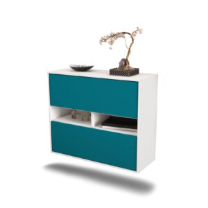 Sideboard Jackson | hängend | Korpus Weiß | Front in Türkis | 92x79x35cm (BxHxT)
