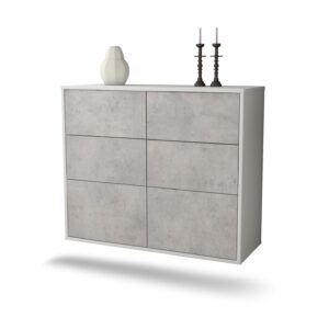 Sideboard Tempe | hängend | Korpus Weiß | Front in Beton Optik | 92x79x35cm (BxHxT)