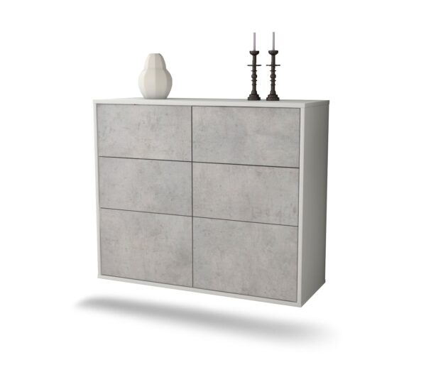 Sideboard Tempe | hängend | Korpus Weiß | Front in Beton Optik | 92x79x35cm (BxHxT)
