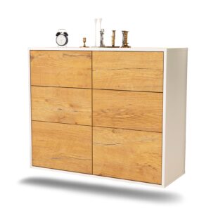 Sideboard Tempe | hängend | Korpus Weiß | Front in Eiche Holz Optik | 92x79x35cm (BxHxT)