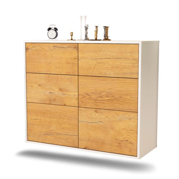 Sideboard Tempe | hängend | Korpus Weiß | Front in Eiche Holz Optik | 92x79x35cm (BxHxT)
