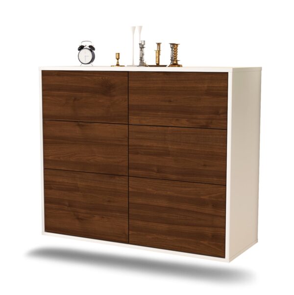 Sideboard Tempe | hängend | Korpus Weiß | Front in Walnuss Holz Optik | 92x79x35cm (BxHxT)