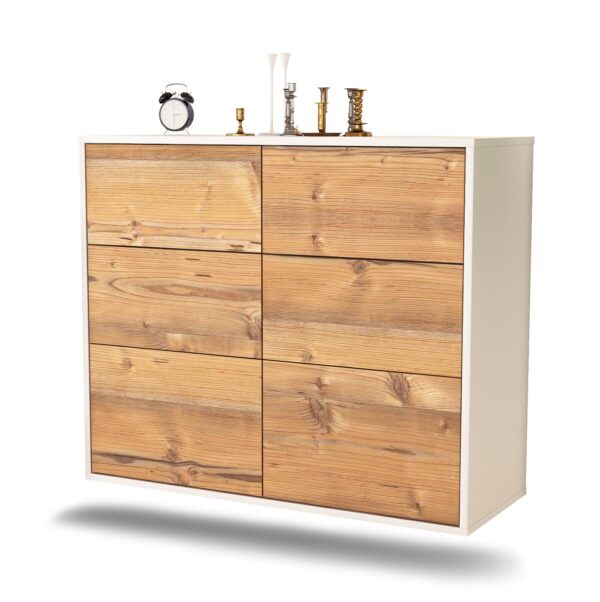Sideboard Tempe | hängend | Korpus Weiß | Front in Pinie Holz Optik | 92x79x35cm (BxHxT)