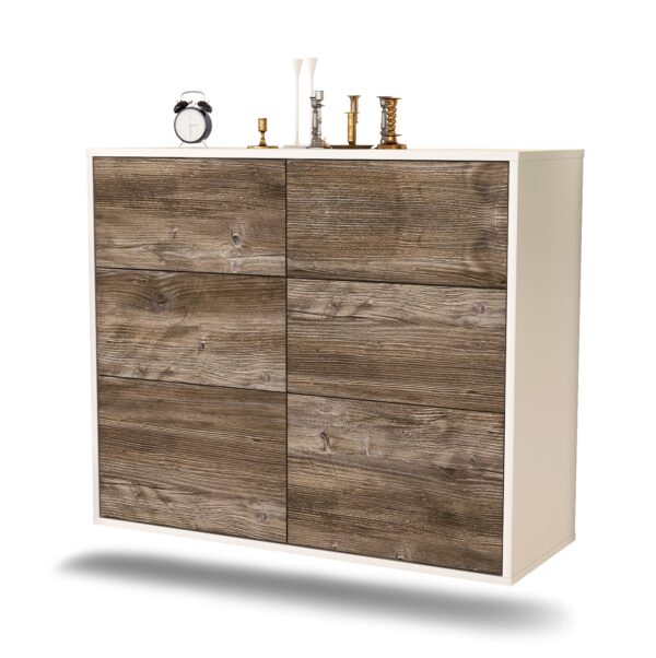 Sideboard Tempe | hängend | Korpus Weiß | Front in Treibholz Holz Optik | 92x79x35cm (BxHxT)