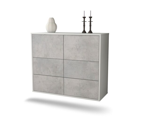 Sideboard Worcester | hängend | Korpus Weiß | Front in Beton Optik | 92x79x35cm (BxHxT)