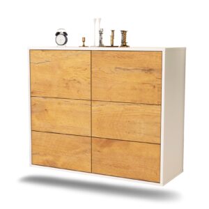 Sideboard Worcester | hängend | Korpus Weiß | Front in Eiche Holz Optik | 92x79x35cm (BxHxT)