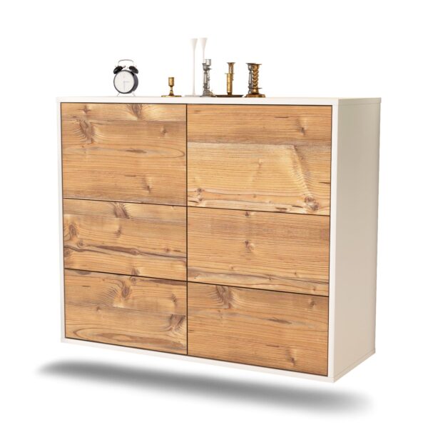Sideboard Worcester | hängend | Korpus Weiß | Front in Pinie Holz Optik | 92x79x35cm (BxHxT)