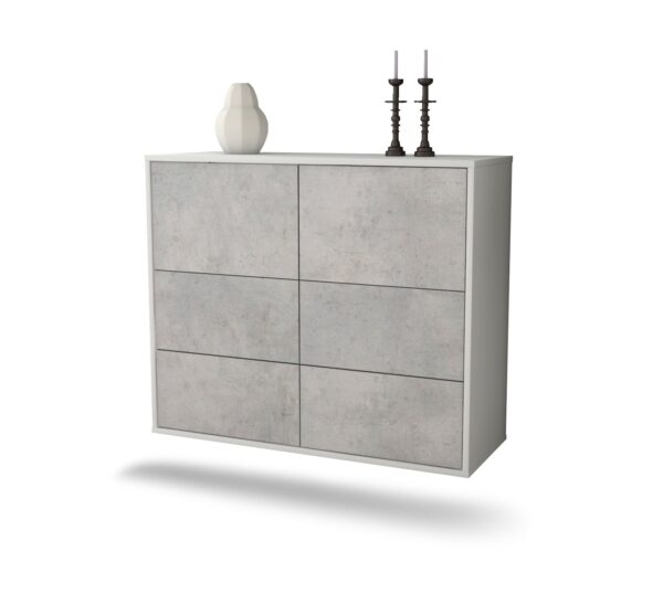 Sideboard Brownsville | hängend | Korpus Weiß | Front in Beton Optik | 92x79x35cm (BxHxT)