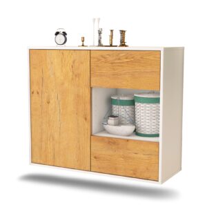 Sideboard Brownsville | hängend | Korpus Weiß | Front in Eiche Holz Optik | 92x79x35cm (BxHxT)