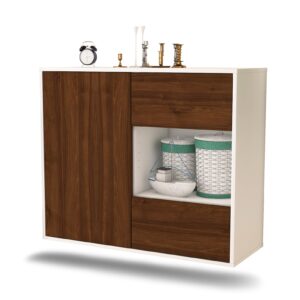 Sideboard Brownsville | hängend | Korpus Weiß | Front in Walnuss Holz Optik | 92x79x35cm (BxHxT)