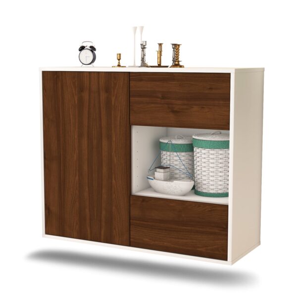 Sideboard Brownsville | hängend | Korpus Weiß | Front in Walnuss Holz Optik | 92x79x35cm (BxHxT)