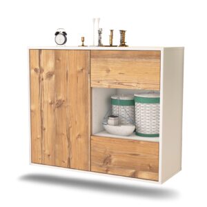 Sideboard Brownsville | hängend | Korpus Weiß | Front in Pinie Holz Optik | 92x79x35cm (BxHxT)