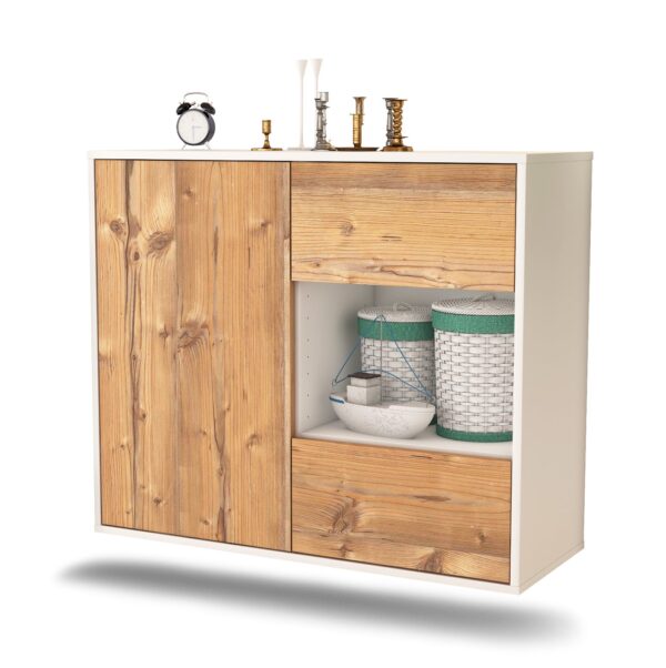 Sideboard Brownsville | hängend | Korpus Weiß | Front in Pinie Holz Optik | 92x79x35cm (BxHxT)