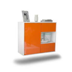 Sideboard Brownsville | hängend | Korpus Weiß | Front in Hochglanz Orange | 92x79x35cm (BxHxT)