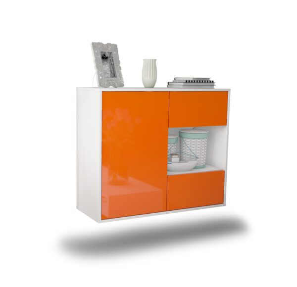 Sideboard Brownsville | hängend | Korpus Weiß | Front in Hochglanz Orange | 92x79x35cm (BxHxT)