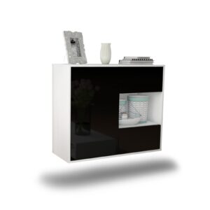 Sideboard Brownsville | hängend | Korpus Weiß | Front in Hochglanz Schwarz | 92x79x35cm (BxHxT)