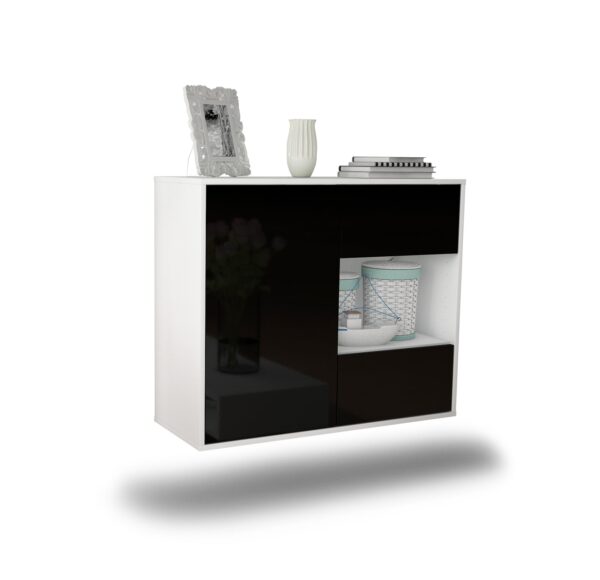 Sideboard Brownsville | hängend | Korpus Weiß | Front in Hochglanz Schwarz | 92x79x35cm (BxHxT)