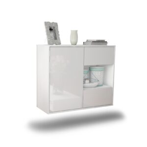 Sideboard Brownsville | hängend | Korpus Weiß | Front in Hochglanz Weiß | 92x79x35cm (BxHxT)