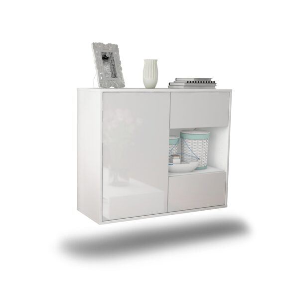 Sideboard Brownsville | hängend | Korpus Weiß | Front in Hochglanz Weiß | 92x79x35cm (BxHxT)