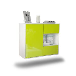 Sideboard Brownsville | hängend | Korpus Weiß | Front in Hochglanz Grün | 92x79x35cm (BxHxT)