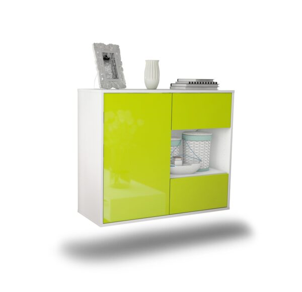 Sideboard Brownsville | hängend | Korpus Weiß | Front in Hochglanz Grün | 92x79x35cm (BxHxT)