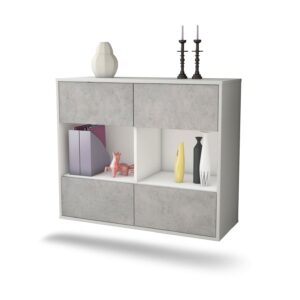 Sideboard Providence | hängend | Korpus Weiß | Front in Beton Optik | 92x79x35cm (BxHxT)