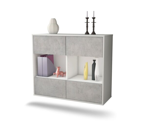 Sideboard Providence | hängend | Korpus Weiß | Front in Beton Optik | 92x79x35cm (BxHxT)