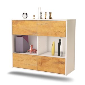 Sideboard Providence | hängend | Korpus Weiß | Front in Eiche Holz Optik | 92x79x35cm (BxHxT)
