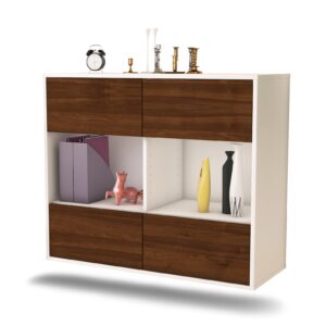 Sideboard Providence | hängend | Korpus Weiß | Front in Walnuss Holz Optik | 92x79x35cm (BxHxT)