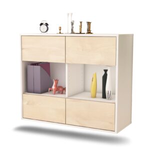 Sideboard Providence | hängend | Korpus Weiß | Front in Zeder Holz Optik | 92x79x35cm (BxHxT)